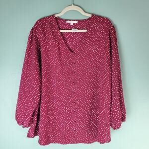 Fun2fun Womens Red Dot V-Neck Button Detail Long Sleeve Blouse Size 2X